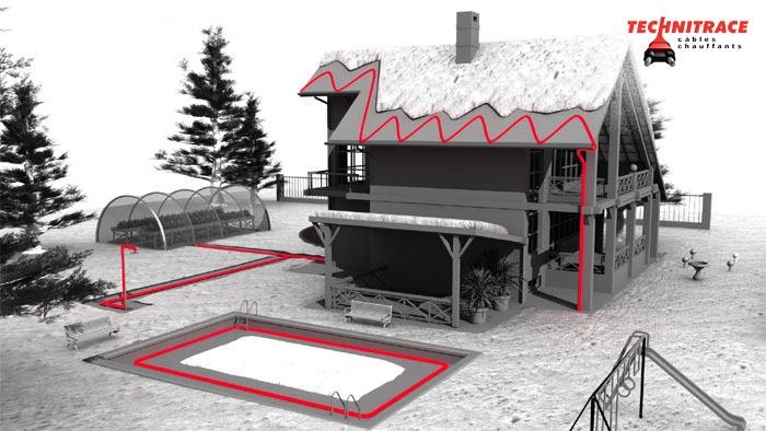 Câbles chauffants antigel et déneignement pour maison allée toiture goutières – TECHNITRACE